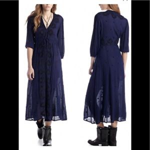 Free People Blue & Black Embroidered Maxi Dress